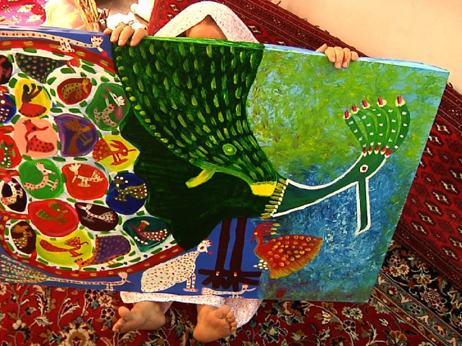 A naïve painting of animals — from Going Up the Stairs